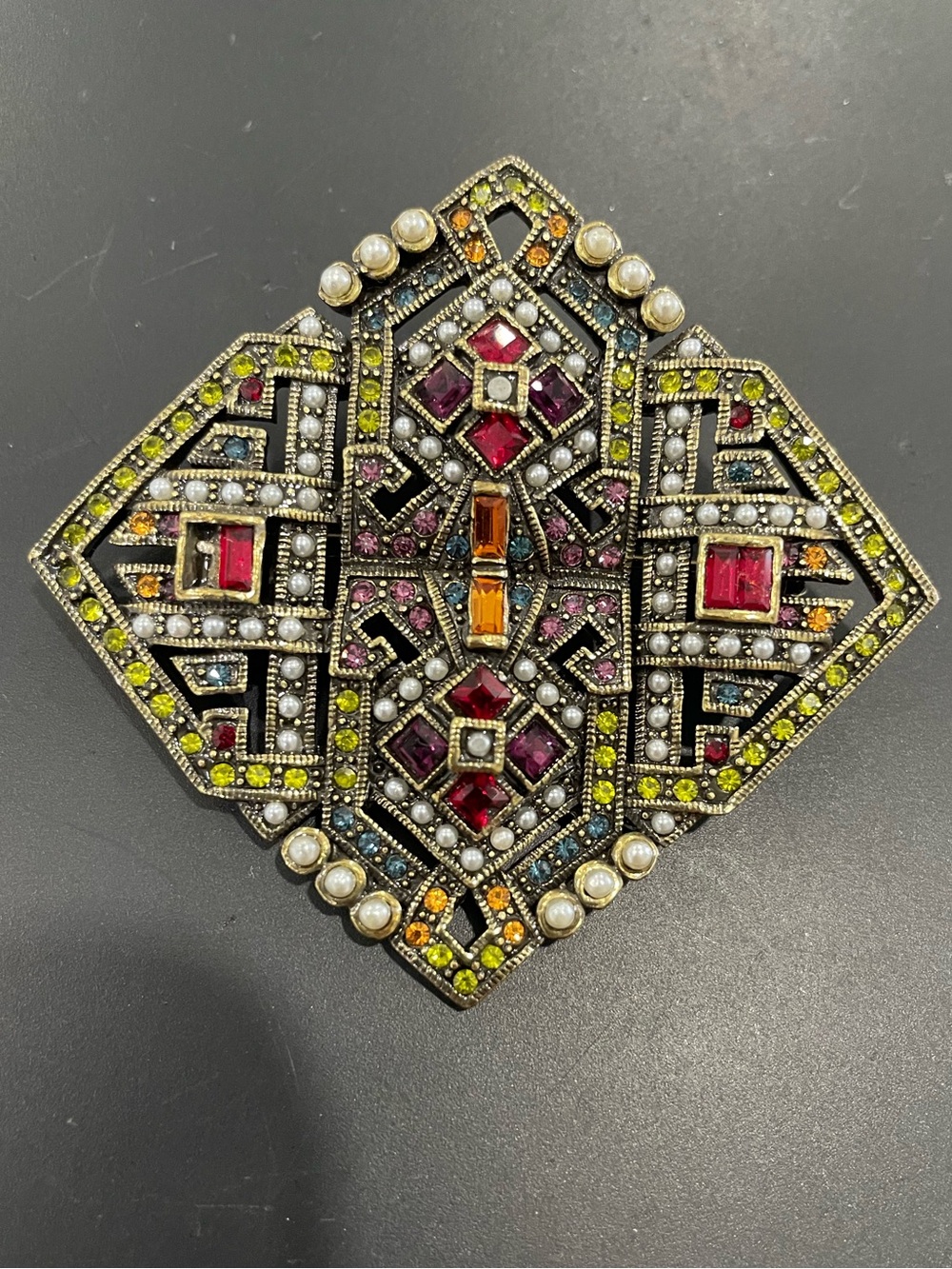 Heidi Daus Vintage Art Deco Geometric Swarovski Crystal Pin Brooch / Enhancer